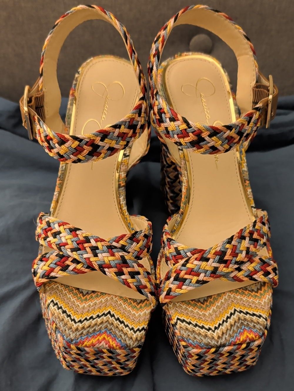 Jessica Simpson Multicolor Braided Platform Sandals Size 7.5